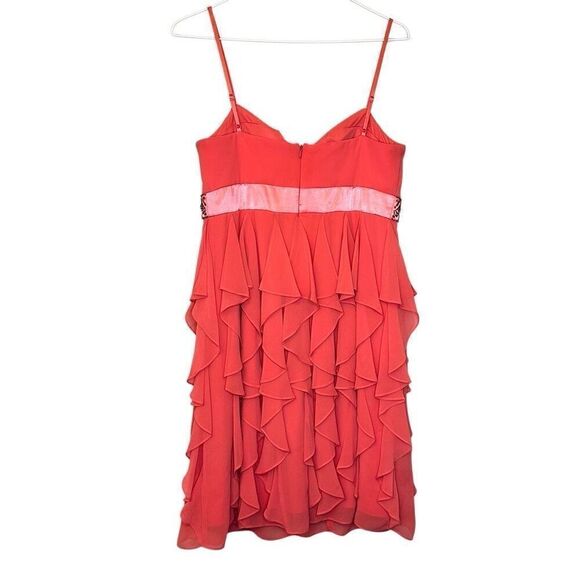 Vintage Decode 1.8 Sleeveless Sweetheart Neck Ruffle Chiffon Coral Mini Dress Si - Picture 3 of 5